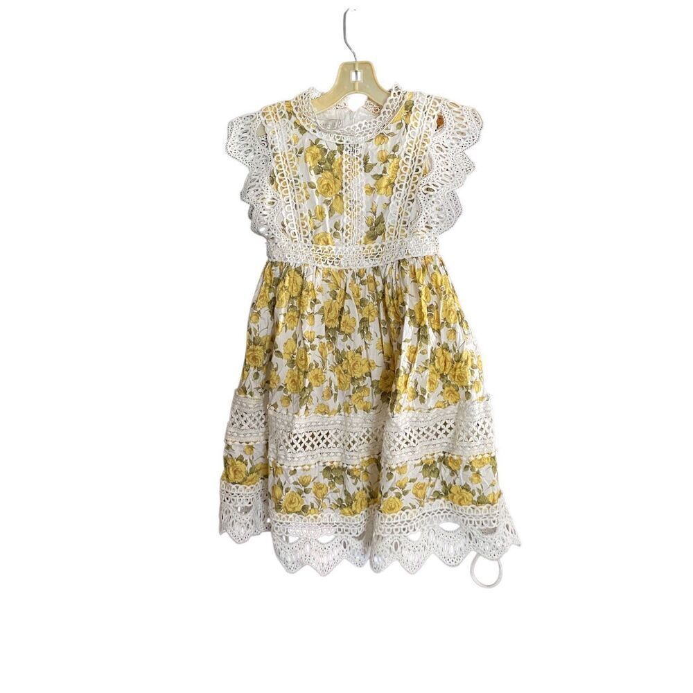 Trish Scully girls, Prairie cottage core, flutter sleeve lace floral dress, size